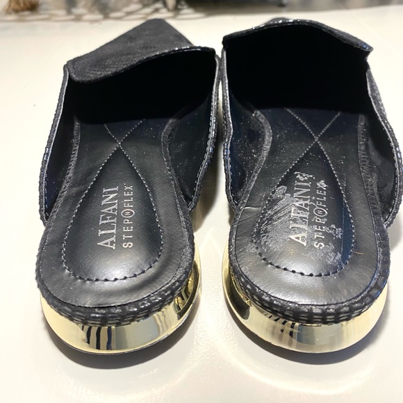 Alfani Serrise Black Snakeskin  Textured Slip-On Mules Shoes Silver Heels 8.5M - Picture 3 of 8